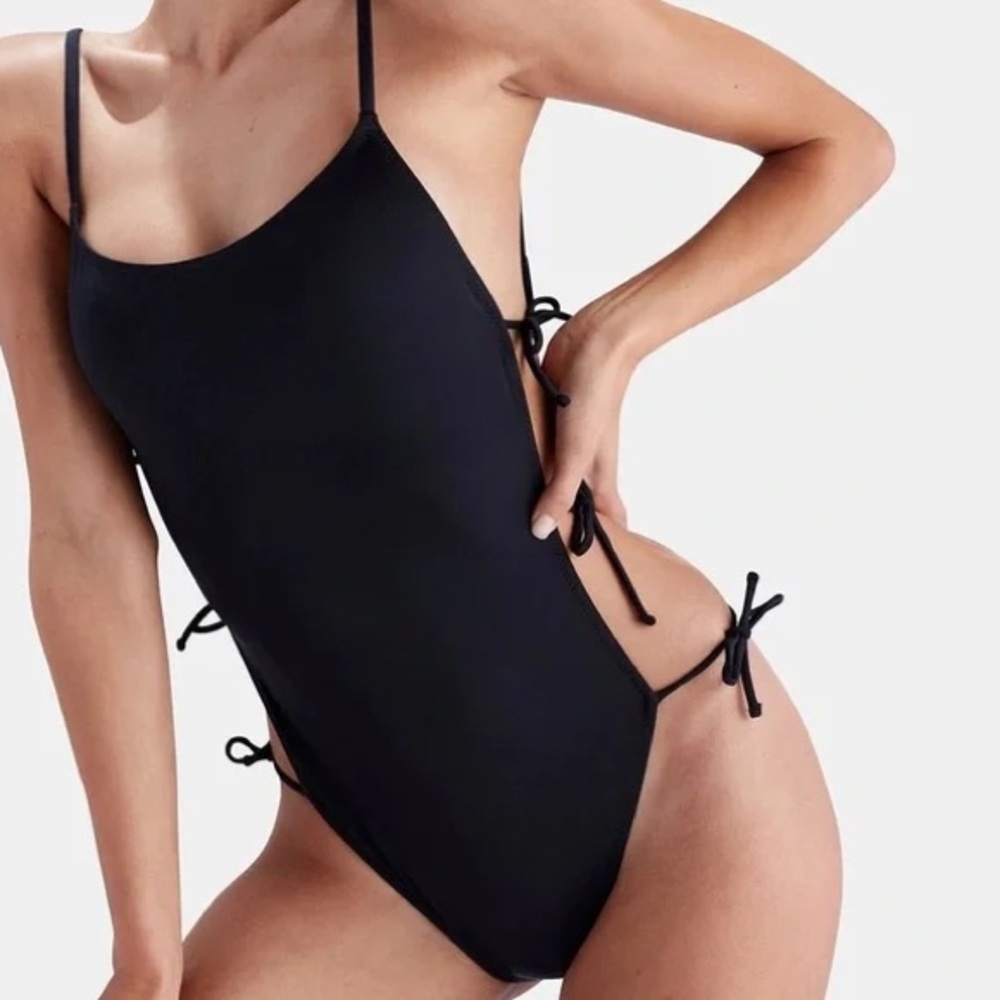 SOLID & STRIPED Cream One Piece Swimsuit with Side Tie Details